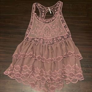 Free People Crochet Tulle Tank Layered Lace SMALL Purple Mauve